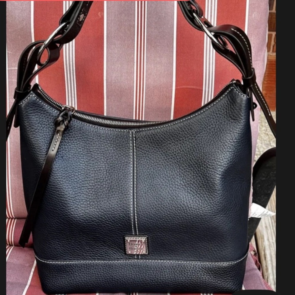 Dooney & Bourke Gracie Pebble Leather  Authentic BlackTop Zip Hobo Shoulder Bag